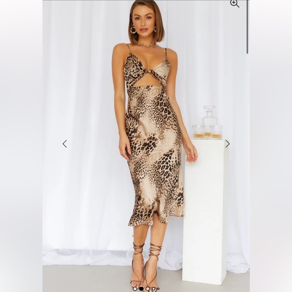 hello Molly RUNAWAY JANGELA MIDI DRESS LEOPARD Size L - Picture 1 of 9